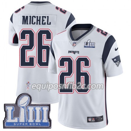 Camiseta Hombre NFL New England Patriots Sony Michel 26 Nike Blanco 2019 Super Bowl LIII
